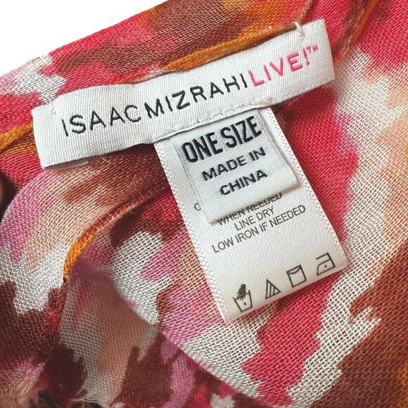 ISAAC MIZRAHI Live! Paisley Ikat Scarf Pink Print Rayon Fringed Oblong - Picture 4 of 5